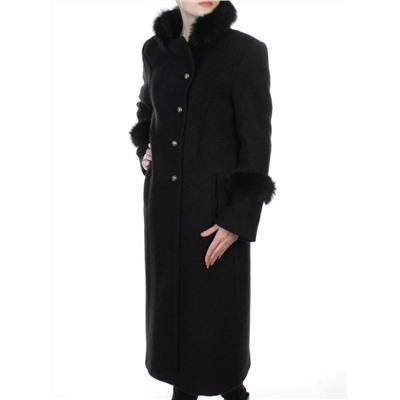13927A BLACK Пальто шерстяное с мехом HELLEN
