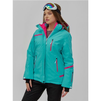 Горнолыжная куртка женская зимняя бирюзового цвета 7091Br