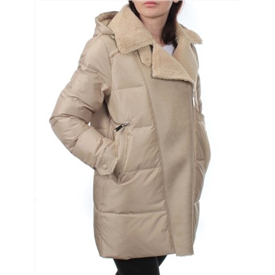 033 BEIGE Куртка зимняя облегченная женская (холлоффайбер 150 гр., искусственная дубленка)