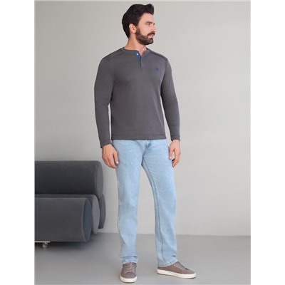 Джемпер хенли из полотна пике с меланжевым плетением с эластаном