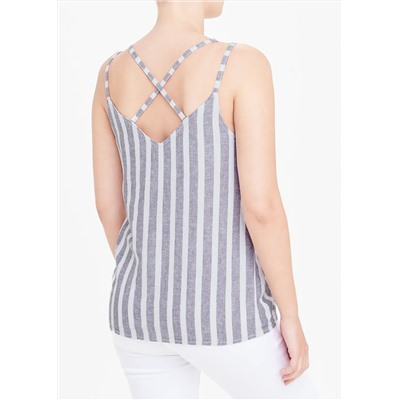 Stripe Strappy Linen Button Front Cami Top