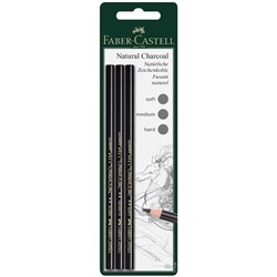 Набор угольных карандашей Faber-Castell "Pitt", 3шт., мягкий/средний/твердый, прессованный, блистер