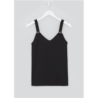 Textured Button Strap Vest Top
