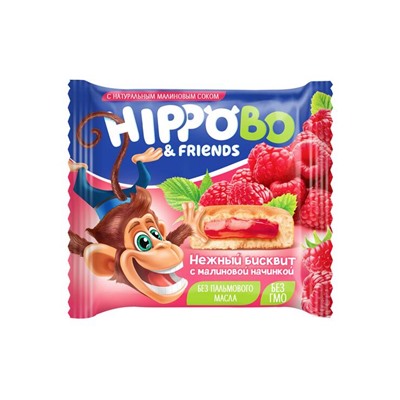 «HIPPO BONDI & FRIENDS», пирожное бисквитное с желейной начинкой со вкусом малины, 32 г (упаковка 12 шт)