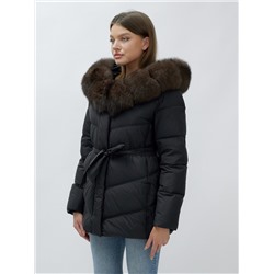 Полупальто женское зимние с мехом песец люкс класса черного цвета 622_2Ch