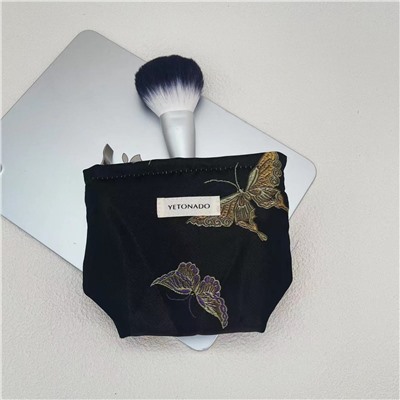 Capacious three dimensional cosmetic bag, liner, organizer bag, small clutch bag, Chinese style, with embroidery