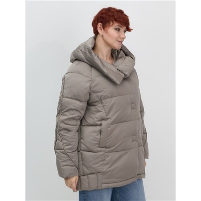 Куртка зимняя женская с капюшоном модная коричневого цвета 7651K