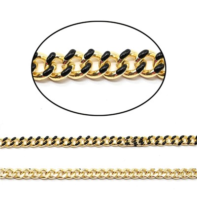 Цепочка для украшений, звено 5*7мм с эмалью, цв.золотистый, черный, 50см