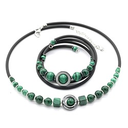 Чокер браслет с малахитом шарик 6-8мм, 43см, 17см