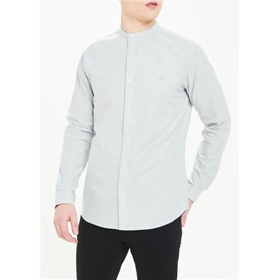 Long Sleeve Slim Fit Grandad Collar Oxford Shirt