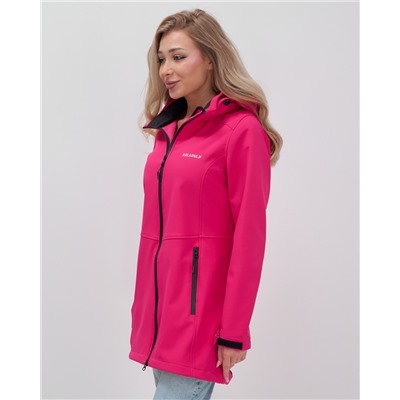 Парка спортивная женская с капюшоном softshell розового цвета 9568R