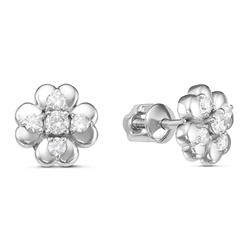 Серьги с фианитом родированные серебро 925*