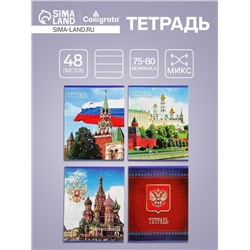 Тетрадь 48 листов в клетку Calligrata «Россия», обложка мелованная бумага, блок №2, белизна 75% (серые листы), МИКС