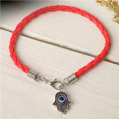 Браслет-оберег «Красная нить» рука счастья Хамса на застёжке, синий в чернёном серебре, 19 см