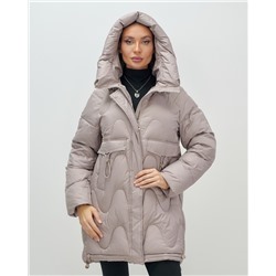 Куртка зимняя женская с капюшоном модная светло-коричневого цвета 7653SK