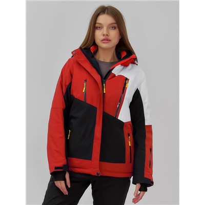 Горнолыжная куртка женская зимняя красного цвета 7081Kr