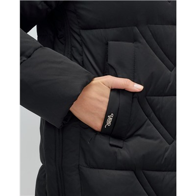 Куртка зимняя женская классическая с капюшоном черного цвета 7671Ch