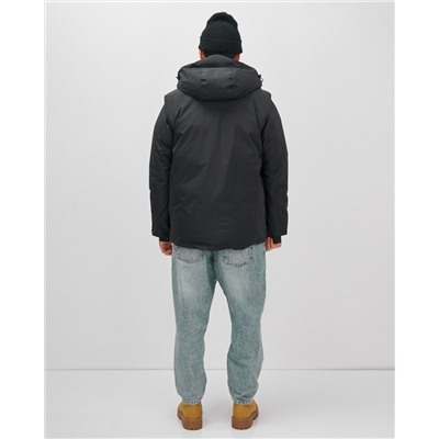 Куртка - жилетка трансформер с подогревом 2 в 1 мужская зимняя черного цвета 6668Ch