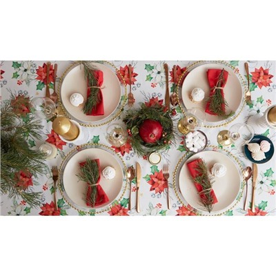 Скатерть новогодняя "Этель" Christmas red flowers 149х110 см с ГМВО, 100% хл, саржа 190 гр/м2
