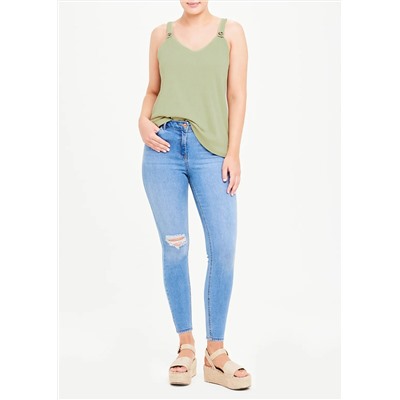 Textured Button Strap Vest Top