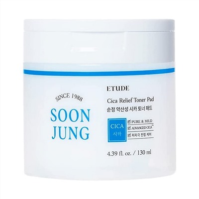 Etude Успокаивающие тонер-пэды с экстрактом центеллы / Soon Jung CICA Toner Pad, 130 мл
