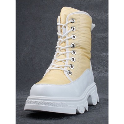 02-FAS99-5Z YELLOW/WHITE Дутики женские (искусственная кожа, плащевая ткань, шерсть)