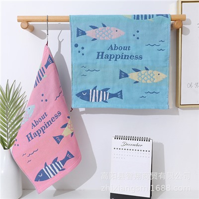 Zhiyang towel New Happy Fish Gauze Square Scarf Korea Soft absorbent kitchen hand towel factory price wholesale