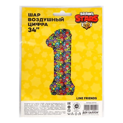 Шар фольгированный 34" «Цифра 1» Brawl Stars, 1 шт.