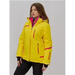 Горнолыжная куртка женская зимняя желтого цвета 7091J