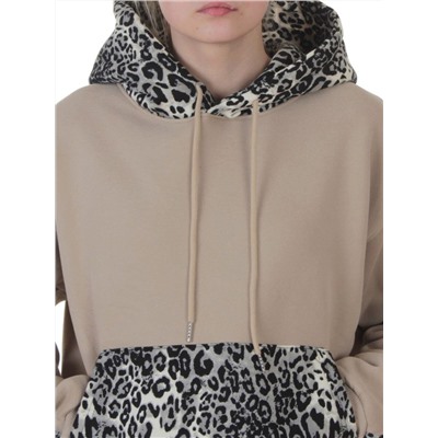 008 BEIGE/LEOPARD Костюм спортивный зимний женский (95% хлопок, 5% полиэстер)