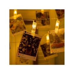 Гирлянда «Нить» 5 м с насадками «Прищепки», IP20, прозрачная нить, 30 LED, свечение тёплое белое, 8 режимов, 220 В