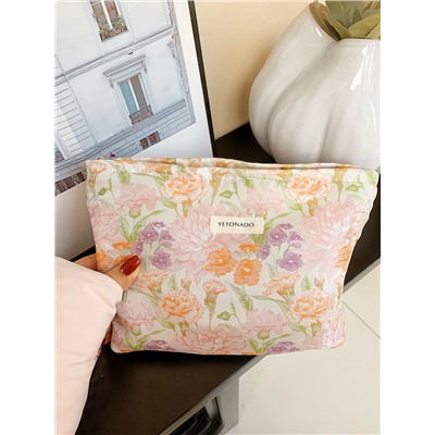 Fresh capacious cosmetic bag to go out, liner, handheld organizer bag, small clutch bag, floral print, high-end
