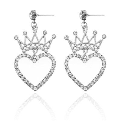1G0185-2 Серьги Сердце и корона, цвет серебро