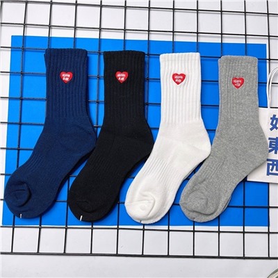 Cotton sports brand knee socks for men and women for beloved, with embroidery, mid-length