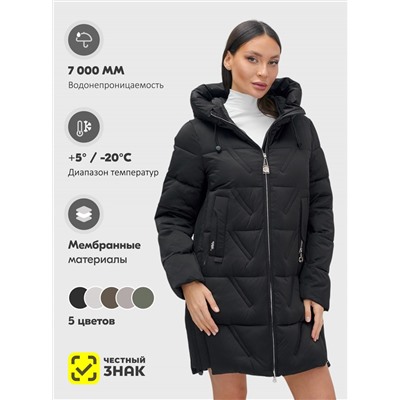 Куртка зимняя женская классическая с капюшоном черного цвета 7671Ch