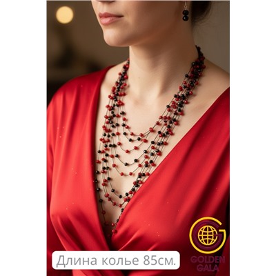 Комплект бижутерии "Хрустальная россыпь" , цвет черный с красным