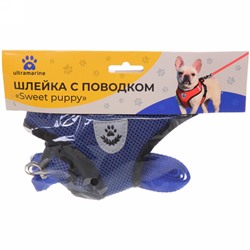 Шлейка с поводком 118см "Sweet puppy" размер M, цвет голубой