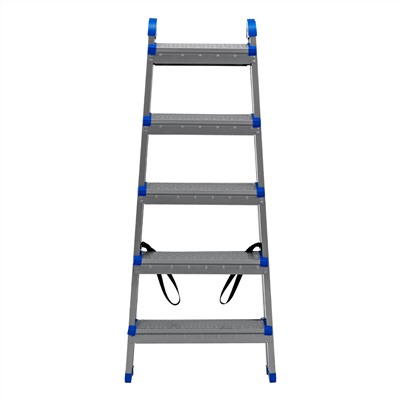 Стремянка двухсторонняя 5 ступеней, сталь профиль, стальные ступени, Сибртех