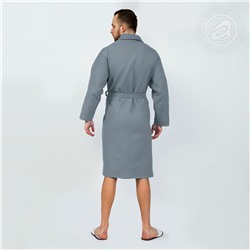 Халат мужской вафельный запашной с воротником серый