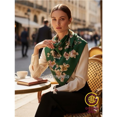 Платок утепленный "Цветы яблони" Арт 2025/01 (зеленый)