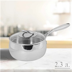 903-002 Ковш 2,3л  крышкой стекл.18см MIRROW (х4)Нержавеющая сталь