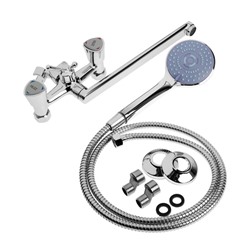 Смеситель для ванны ZEIN Z3726, двухвентильный, излив 30 см, лейка 3 режима, хром