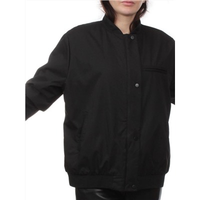 H24-608 BLACK Куртка бомбер демисезонная женская (100 гр. синтепон)