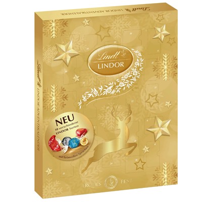 Lindt Lindor Adventskalender 290g, Линдт Линдор Адвент-календарь 2025, 24 сладких сюрприза, 48см х 36см,290 г