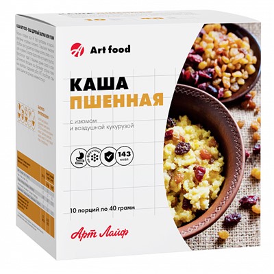 Каша «Пшенная с изюмом и воздушной кукурузой», 10 порц. по 40 г.