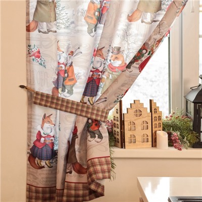 Комплект штор для кухни с подхватами Winter holidays 145×180 см-2 штуки, габардин