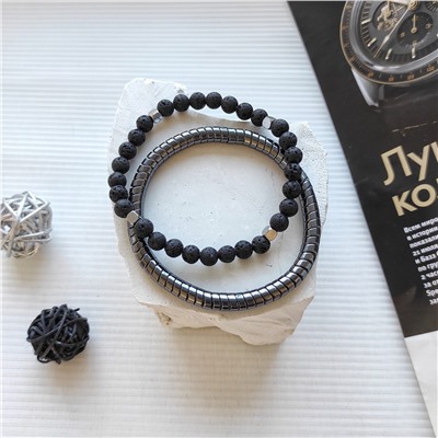 Сет из 2х браслетов: вулканит, камни 6 мм + гематит