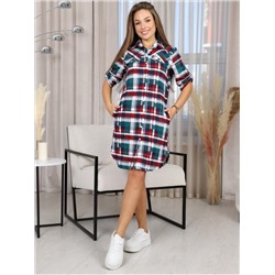 Женский халат-рубашка Х-33.02 / Зеленая клетка