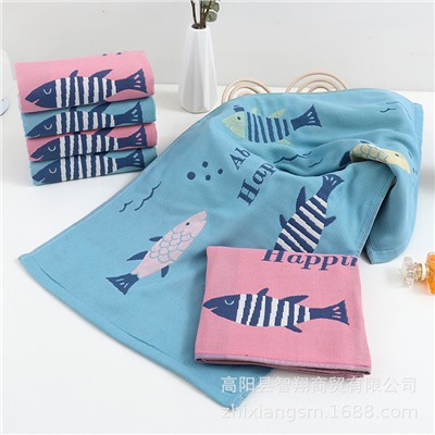 Zhiyang's new Avi bamboo cotton happy fish gauze noodle napkin soft, breathable water absorption, wipe the facial towel price wholesale