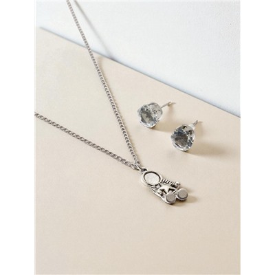 Гарнитур 2 предмета: кулон, серьги «Космонавт», цвет чернёное серебро, 41 см